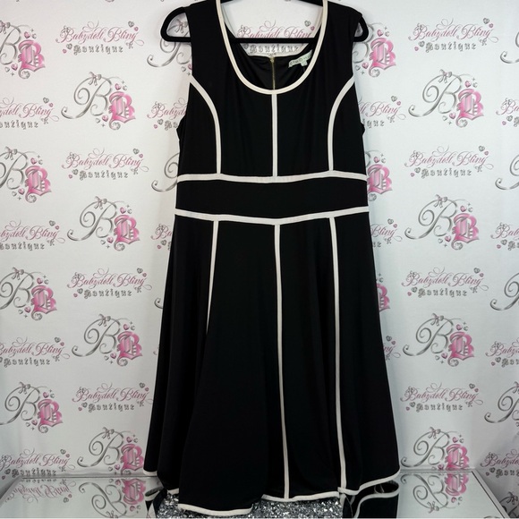 cleo Dresses & Skirts - Cleo dress 2 tone color block trim flowy zip up Elegant Black and White Dress